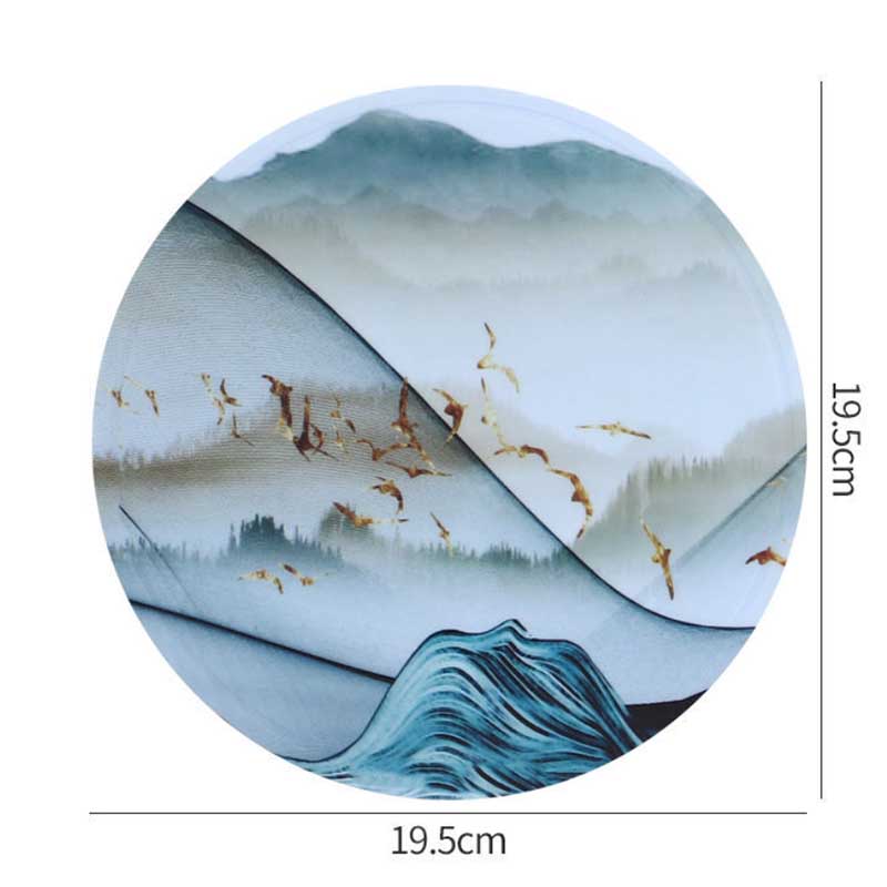 4pc PVC Rubber Coasters Landscape Pattern Coaster Anti-scalding Table Mat Kitchen Pot Mat Round Plate Mat