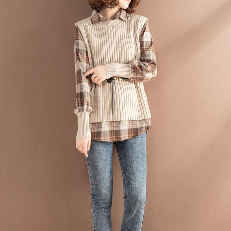 Autumn and Winter Knitted All-match Blouse Fashion Vest Shirt Suit Casual Simple Female Sweater