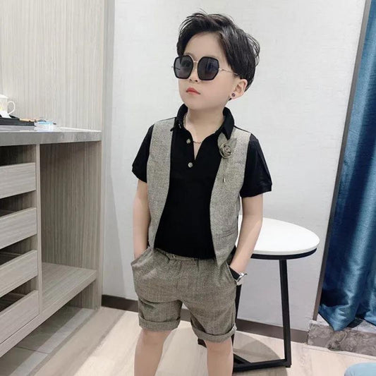 Baby Boy Short-sleeved Boy Suit Two-piece Western-style Dress Summer Boy Shirt Polo Catwalk Children's Clothing