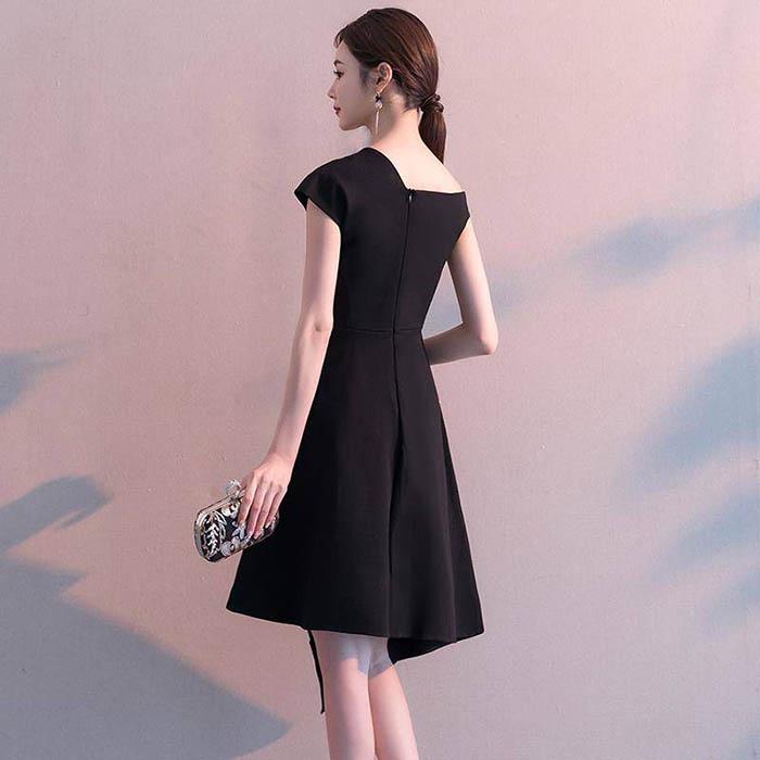 Pofulove XS-2XL Women Short Black Party Evening Dress Sleeveless Slim Elegant Irregular A-line Dress