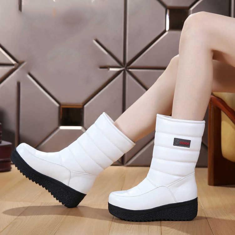 Genuine Leather Snow Boots Winter Waterproof Boots Women Boots Down Shoes Snow Bottes Femme Fur