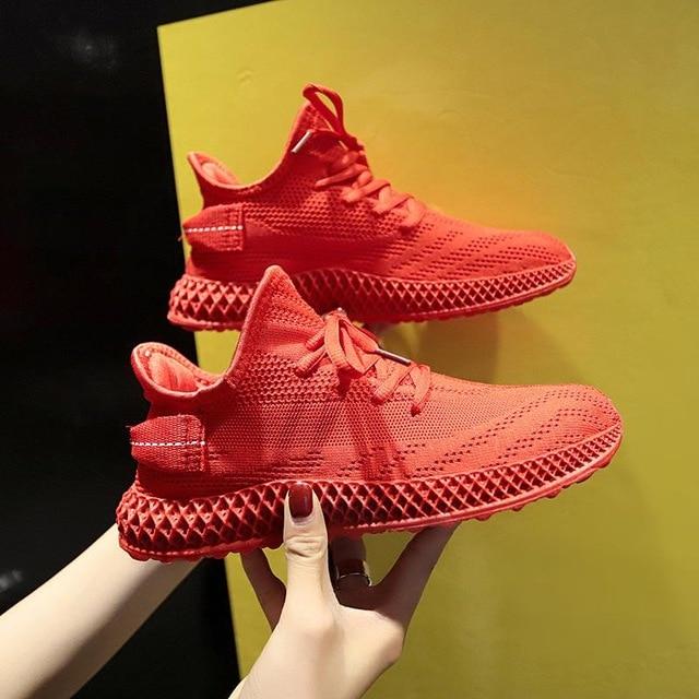 Fashion Spring Female Sneakers Women Shoes Korean Mesh Ladies Shoes Woman Lace Up Red Black Casual Shoes Breathable