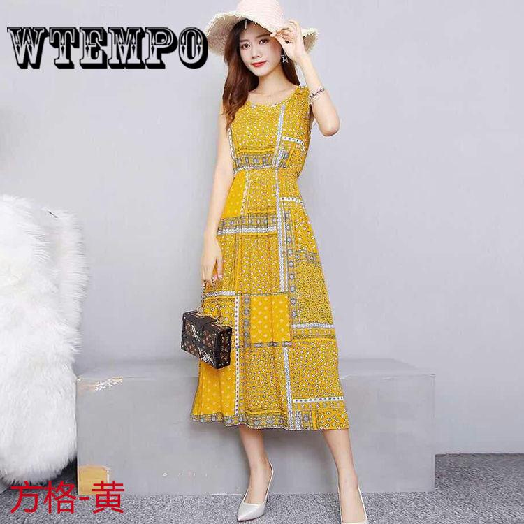 WTEMPO Brand Summer Women Bohemian  Floral Print Short Sleeve Big Swing Long Dress