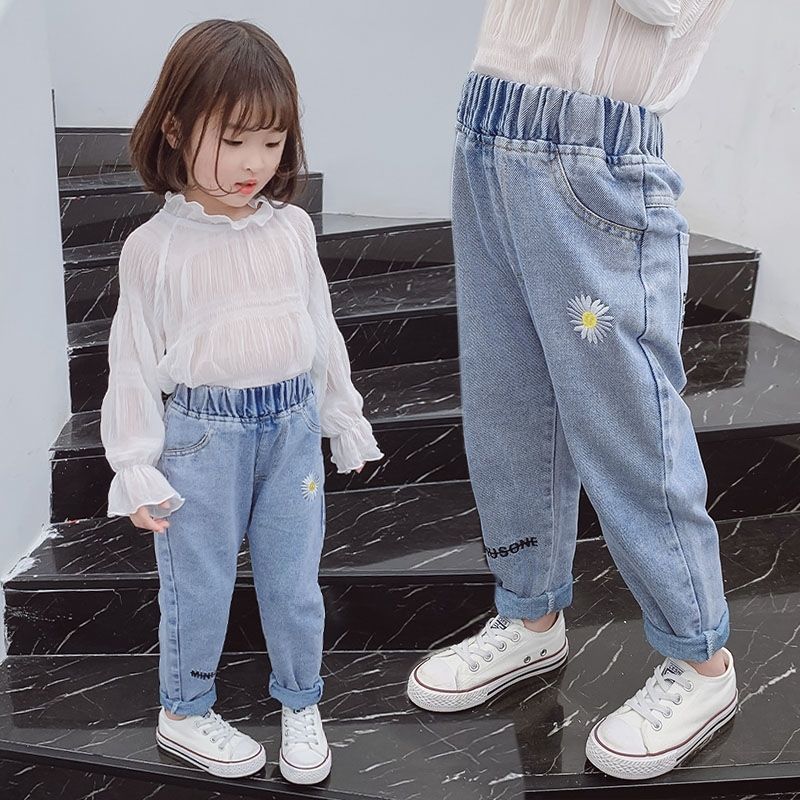 Children's Jeans Boys and Girls' Spring and Autumn Korean Style Casual Pants with Loose Embroidery Denim Pants