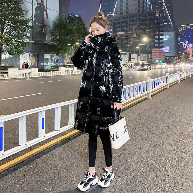 Women's Down Padded Jacket Bright Face Wash-free Loose Loose Mid-length Women's Thick Padded Jacket Jacket Stand Collar Hooded Loose Padded Jacket