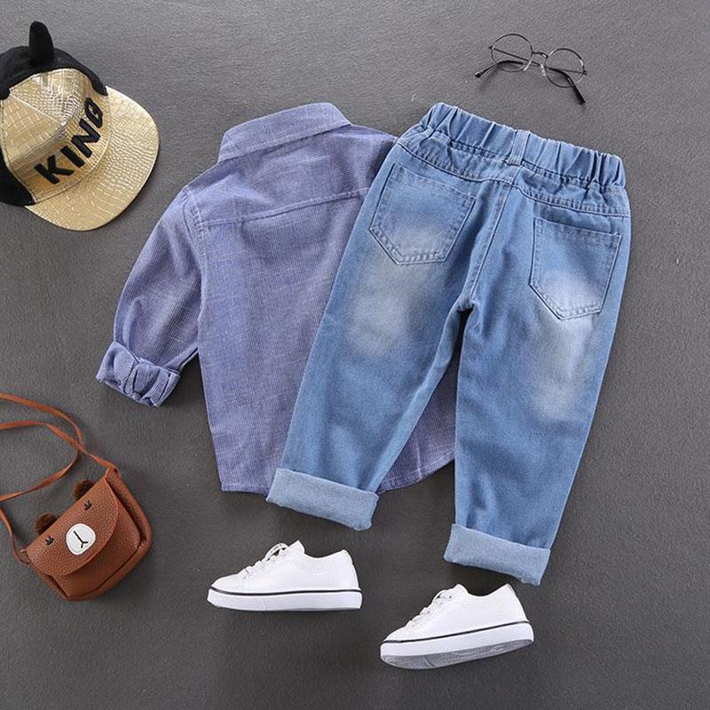 Spring and Autumn Boy and Girl Jeans Pants Children's Wear Korean Casual Pants Printing Baby Jeans Thin Ripped Jeans