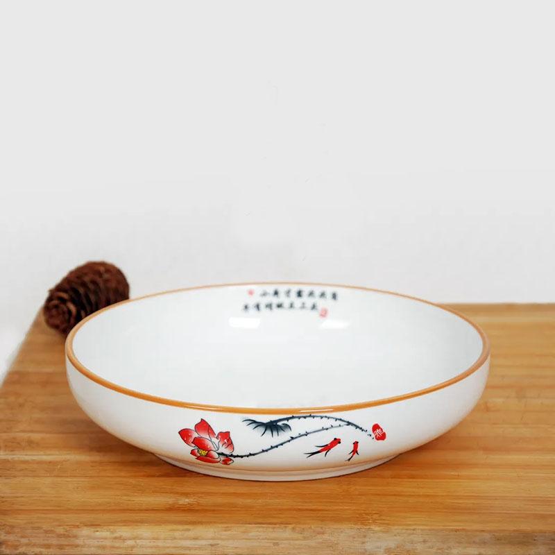 Household Ceramic Shallow Bowl Large Soup Plate Special Cooking Deep Plate Hotel Large Plate Disc