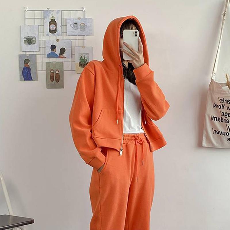 2 Pieces Sets Hoodies  Autumn Short Zipper Sweater Women's Suit Long-sleeved Sportswear Casual