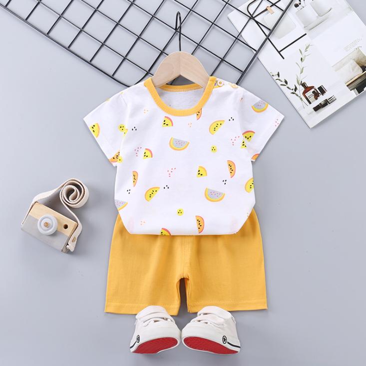 Children's Short Sleeve Suit Korean Style Boys and Girls Set Printing T-shirt + Shorts Two Piece Set