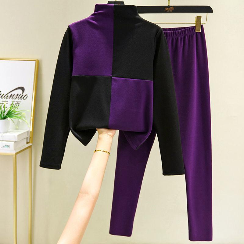 Women's Autumn and Winter High-neck Thermal Underwear Set Long-sleeved Plus Velvet Padded Inner Wear Autumn Clothes Long Trousers