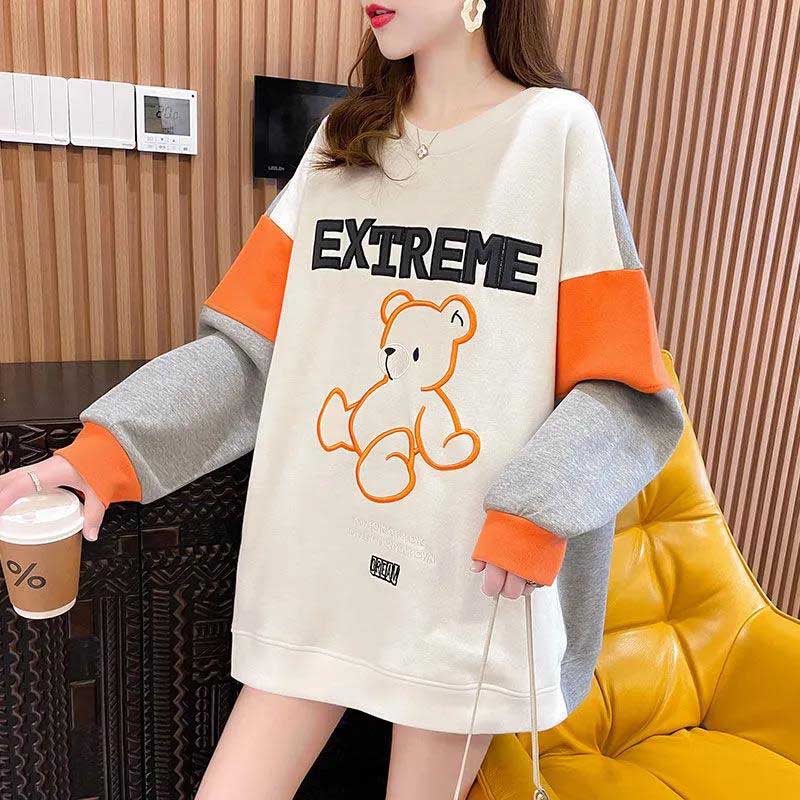 Sweatshirts Women's Stitching Contrast Color Spring and Autumn Thin Loose Large Size Tops for Outer Wear