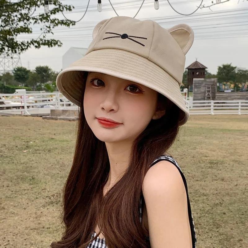 Women's Hat  Spring Autumn Cartoon Cat Ears Fisherman Hat Sweet Cute Student Sun Hat Sunscreen Cap Basin Hat Daily All Match Hat