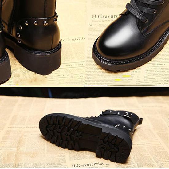 Pair of Shoes Fashion Women Boots Round ToeThick Bottom PU Leather Waterproof Woman Martin Boots