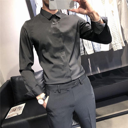 Men's Autumn and Summer Long-sleeved Thin Shirt Loose Trendy Casual Bottoming Top Business Slim Non-iron Men's Shirt