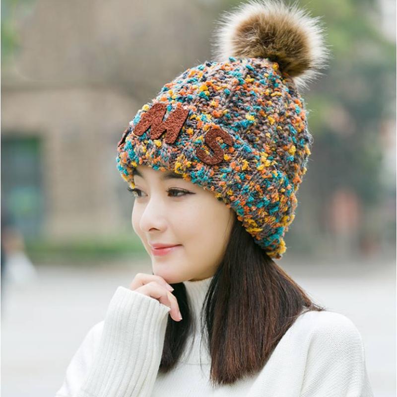 Women's Woolen Hats for Autumn and Winter Warm Knitted Hats Korean Style Student's Hats Leisure Trend Fur Ball Top Cap Female Thick Velvet Padded Hats