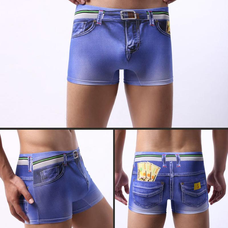 Men's Underwear Fashion Printing Boxer Shorts Stretch Denim Imitation 3D Stereo Underwear