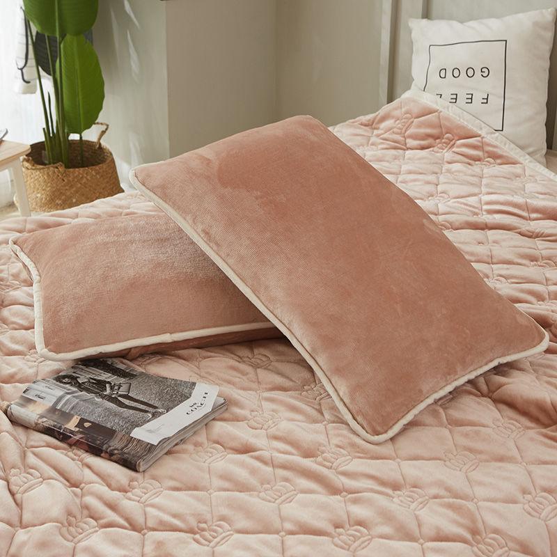 Coral Velvet Pillowcase Flannel Pillow Cover Winter Thicken A Pair of Pure Color Zipper Pillowcases 48*74cm