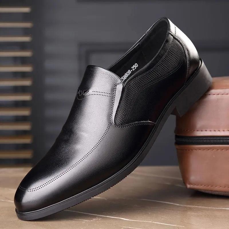 Men's Business Formal Leather Shoes Low-top Casual Shoes Summer Breathable British Shoes Dad Leather Shoes