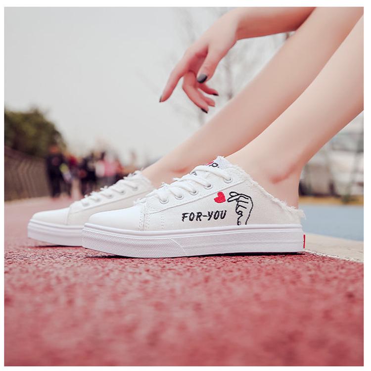 Canvas Shoes Half Drag 2132 Sandals Women Shoes Platform Loafer Fashion Non-slip Breathable Vulcanized Shoes