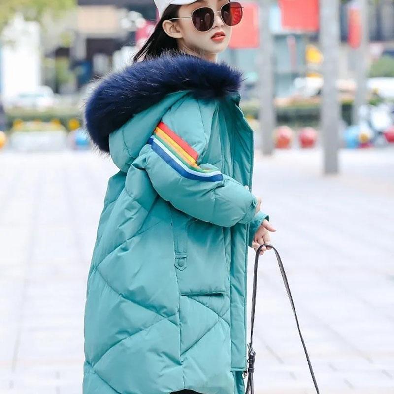 Girls' Winter Padded Down Padded Jacket Korean Girl Mid-length Coat Warm and Windproof Top