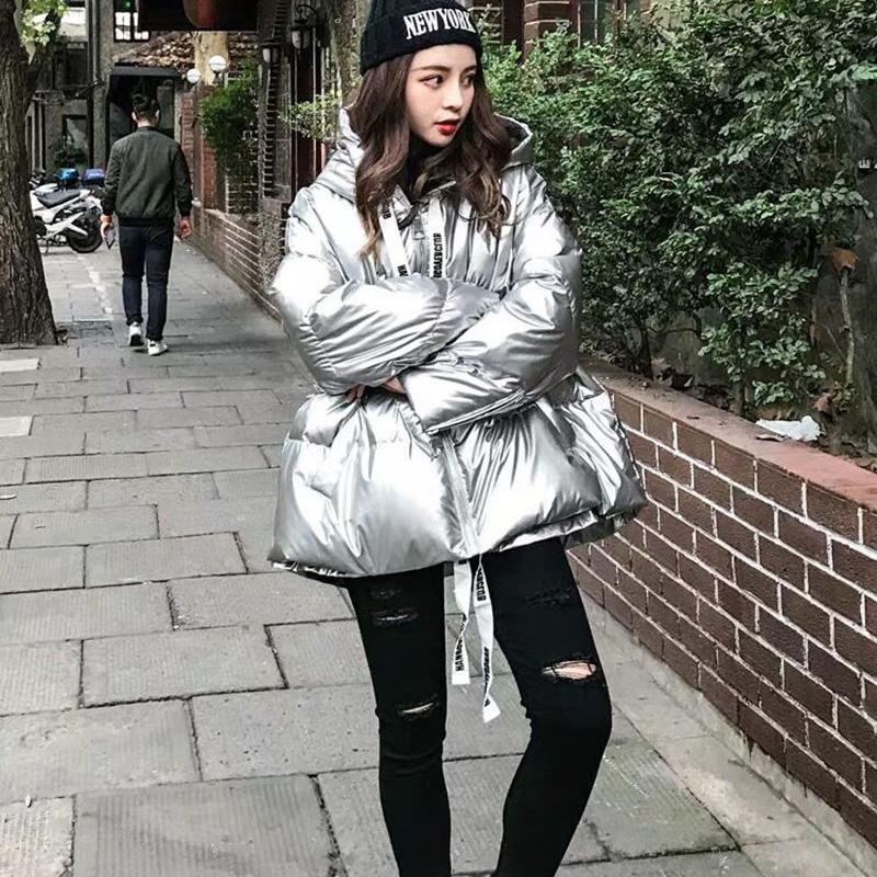 Winter Bright Face Padded Jacket Women's Loose Short Padded Jacket Bread Jacket Hooded Thick Padded Jacket