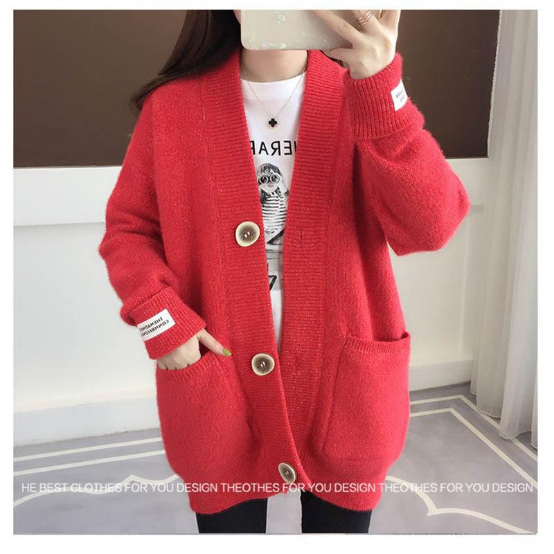 Sweater Cardigan Thickened Mid-length Spring and Autumn Loose Knit Lazy Style Jacket Women