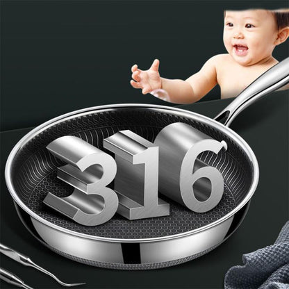 316 Stainless Steel Frying Pan 24-30cm Uncoated No Oily Smoke Non-stick Pancake Pan Household Cooking Pan