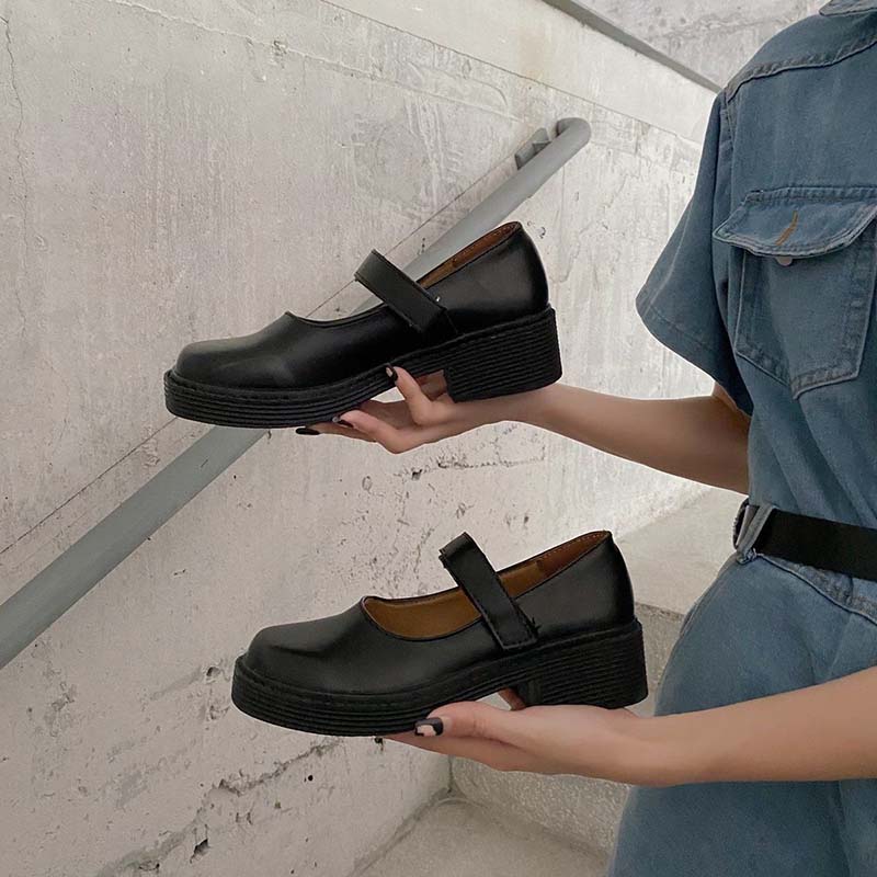 White Square Toe Thick Heel Mary Jane Shoes Female Summer Jk Platform Platform Mid-heel Small Leather Shoes Single Shoes