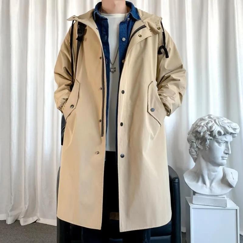 Spring and Autumn New Windbreaker Men's Mid-length Korean Version Trend Loose Casual Coat Tide Brand Handsome Hooded Jacket