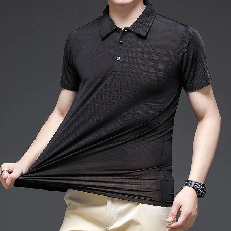 Ice Silk Men's Business Leisure Summer Breathable Quick Drying Top Men's Lapel Short Sleeve T-shirt