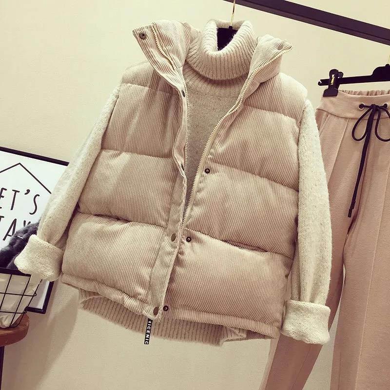 Women's Corduroy Waistcoat Autumn and Winter Thickened Short Loose Korean Student College Style Waistcoat Cotton Waistcoat Jacket