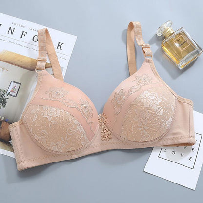 Thin Bra, No Steel Ring Gather Up The Breast Large Size Comfortable Gather Underwear Ladies Bra Lace Pattern Embroidery Pendant