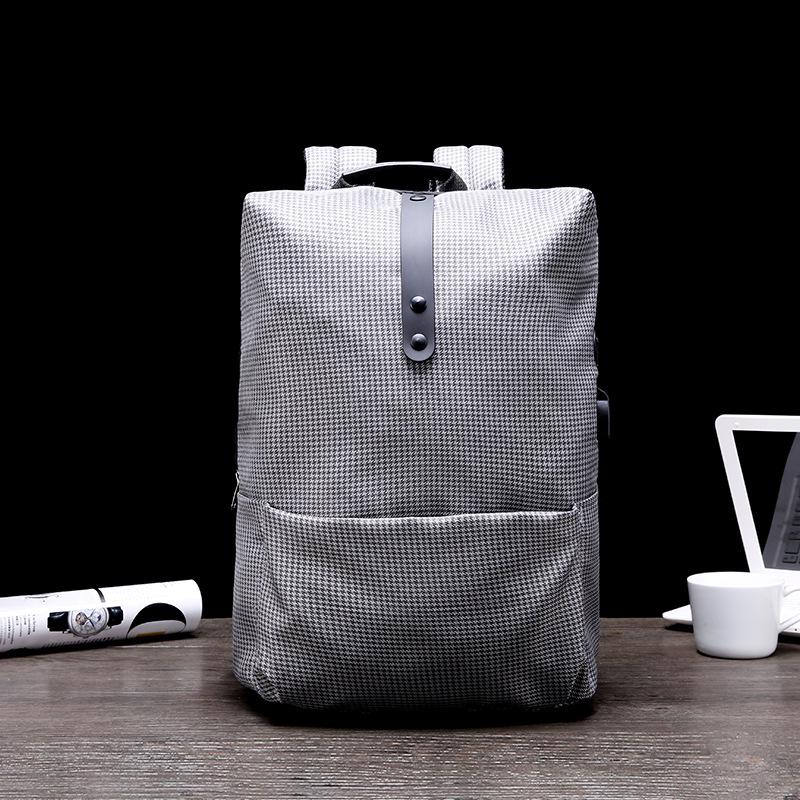 Backpack Men Plaid Canvas USB Mouth Anti-theft Waterproof Student Computer Bag Outdoor Travel Bags