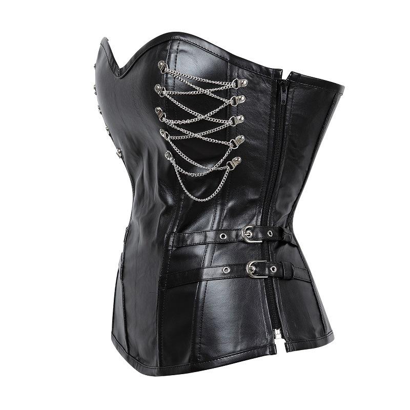 Retro Gothic Blue Denim&Brocade Steel Boned Overbust Steampunk Corsets Jacket Women Leather Bustiers