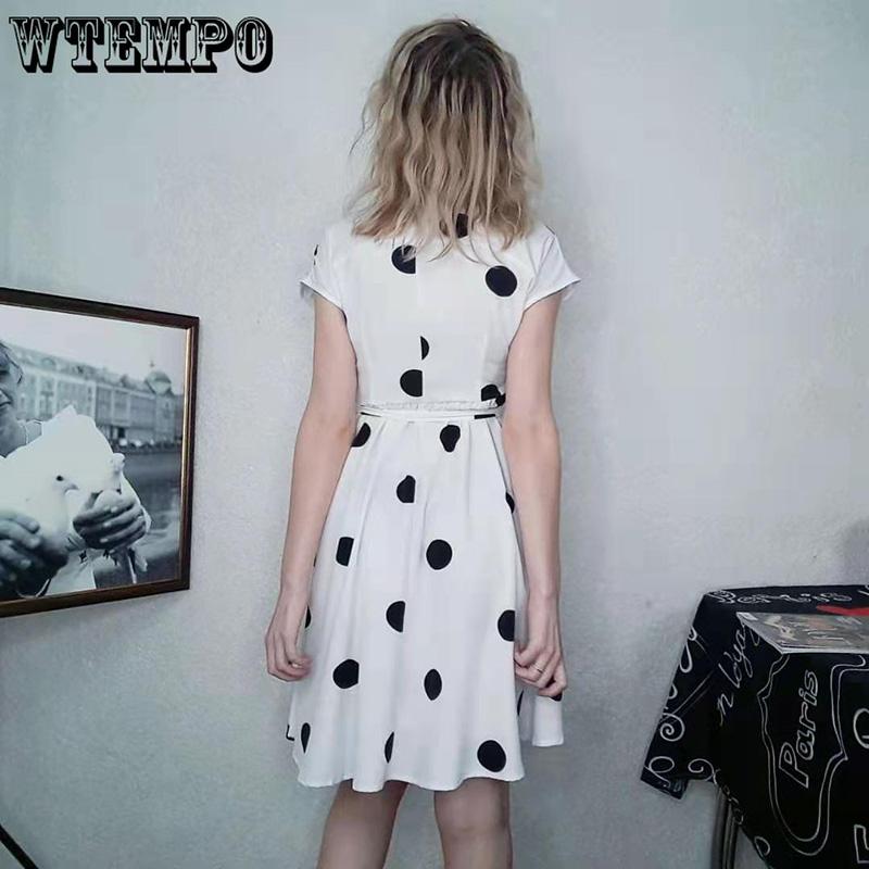 Summer Women Big Dot Printing Shirt Dress OL Style Knee-length A-line Dress with Belt Plus Size S-3XL