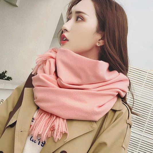 Scarf Women Thick Warm Shawls Wraps Lady Solid Cashmere Scarves With Tassels