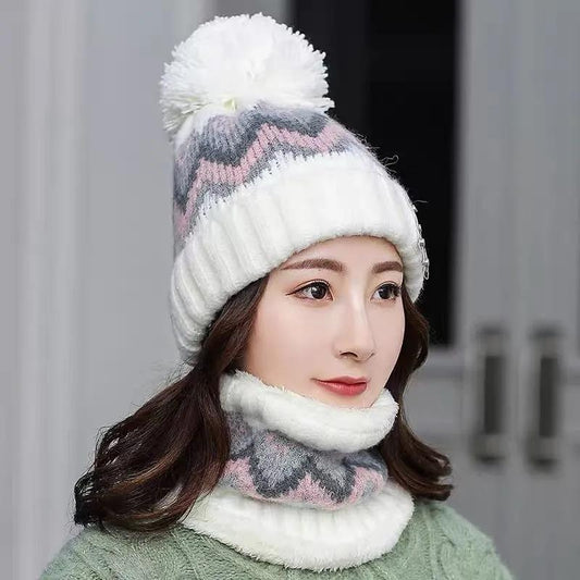 Hat Women's Autumn and Winter Plus Velvet Warm Knit Hat Warm Scarf Ladies Biking Ear Protection Warm All-match Woolen Hat