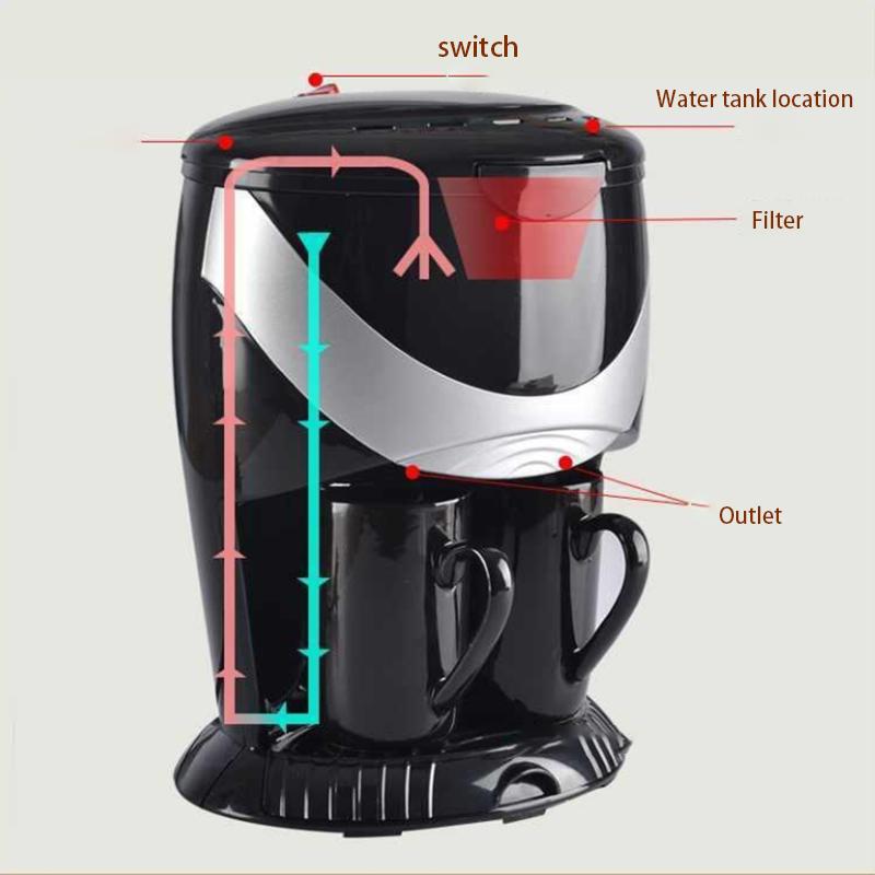 Electric Automatic Hourglass Coffee Machine Drip Coffee American Coffee Machine Domestic Drip Coffee Machine Double Cup Filter Brewing