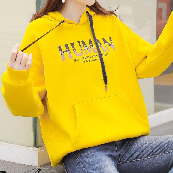 Women's Hooded Plush Tops Autumn and Winter Versatile Coat Solid Color Casual Loose Letter Printed Hoodies