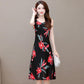 Women's Printed Mid-length Dress Casual Summer Short-sleeved O-neck Thin Cotton Dress Fat Sister Dress Loose Casual Thin Dress Light and Breathable