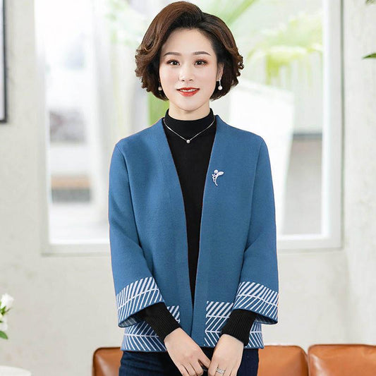 Mother Spring and Autumn Coat Western Style Short Middle-aged Women's Sweater Cardigan Top