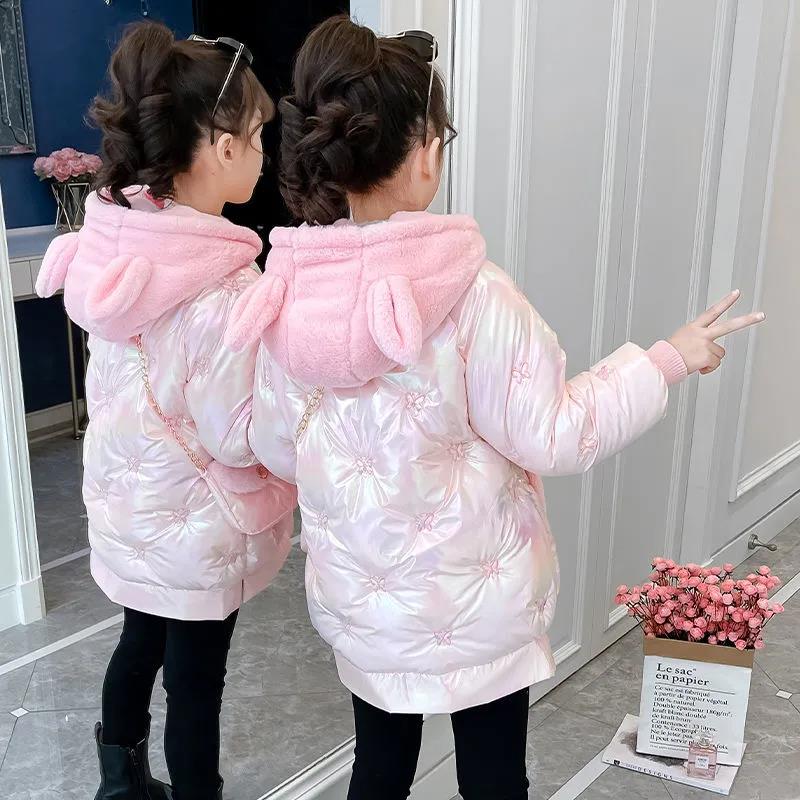 Girls Korean Style Down Padded Jacket Winter Mid-length Warm Jacket Plus Velvet Thickened Disposable Cotton-padded Clothes