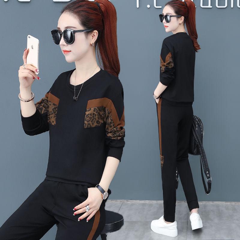 Women's 2pcs set wild long-sleeved casual sweatshirt set large size spring and autumn