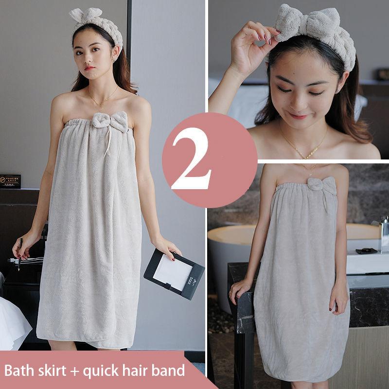 Bath Towel + Hair Band Two-piece Female Cotton Absorbent Non-linting Bath Skirt Can Wear Sexy Tube Top Bathrobe Soft Flannel Fabric