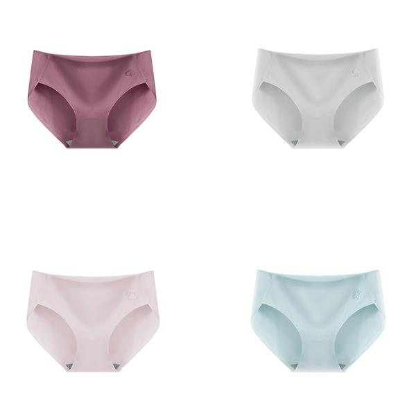 4Pcs/Set Sweet Girl Briefs Comfortable Breathable Cotton Underpants Women's Mid-waist Solid Color Seamless Panties