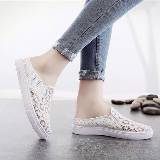 Women Summer Baotou Shoes Antiskid Soft Bottom Solid Color Shoes Outdoor Casual Mesh Patchwork Low Top Shoes