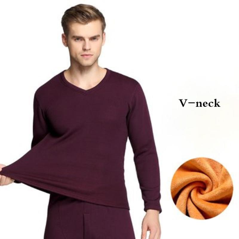 Men Winter Thermal Underwear Plus Velvet Thickened O-neck V-neck Tops Pants Male Tight Suit Windproof Soft Lining Long Sleeve High elasticity Slim