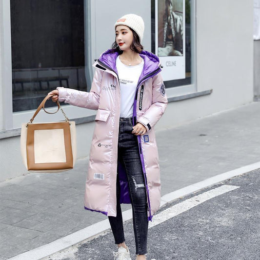 Autumn and Winter Long Women's Coat Shiny Down Jacket Ladies Thick Warm Parka Coat Ladies Down Hooded Jacket Women