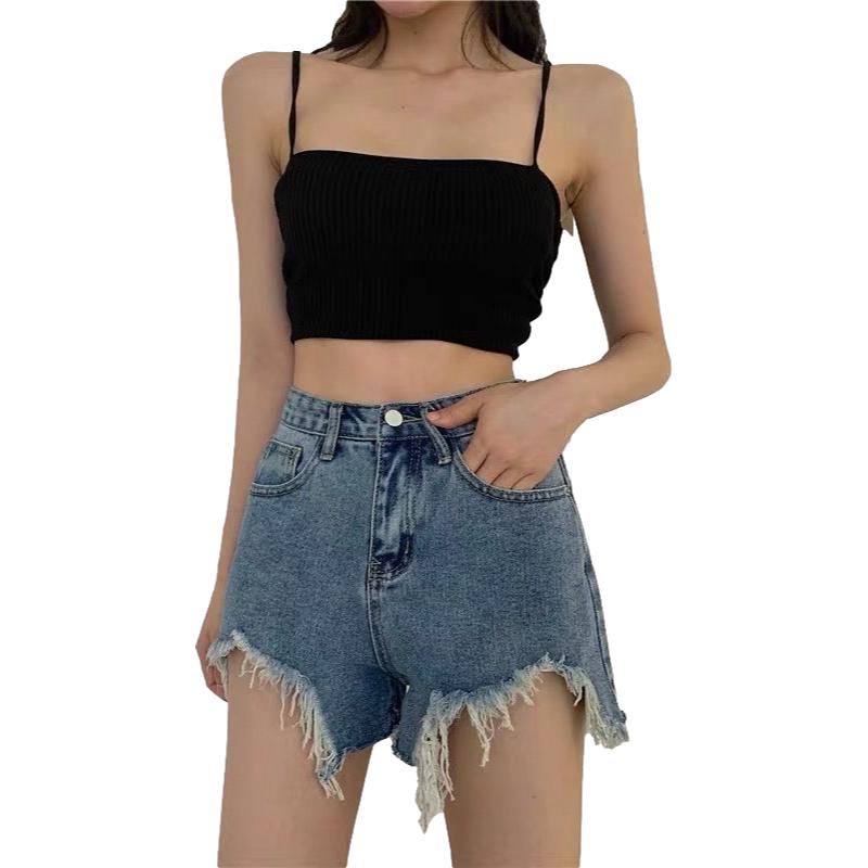 WTEMPO Women Elastic Waist Denim Shorts Loose Wide Leg A-line Thin Office Club Casual Party Dates Vocation