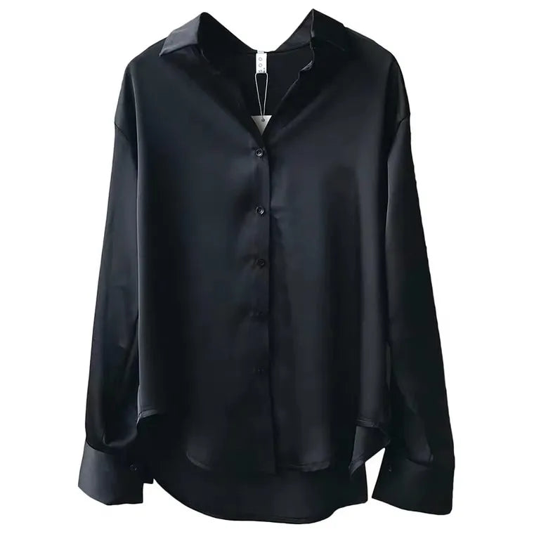 Silk Shirt Spring Womens Clothing Vintage Blouse Women Sheer Top Women Long Sleeve Dress Shirt Woman Overshirt